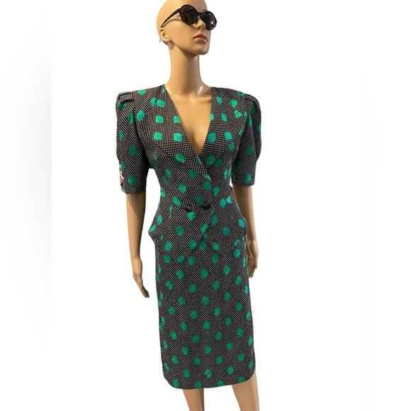 VTG 80s retro polka dot Silk Suit set size 10 - Picture 1 of 16